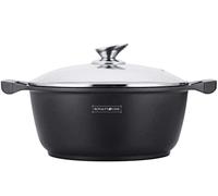 Royalty Line - RL-BS20M - Faitout avec Revêtement Marbre, Couvercle en verre, Induction, 2.5 Litres, 20 cm, Noir