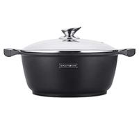 Royalty Line - RL-BS26M - Faitout avec Revêtement Marbre, Couvercle en verre, Induction, 4.8 Litres, 26 cm, Noir