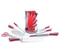 ROYALTY LINE, RLKSS804, Ensemble de Couteaux de Cuisine 8 Pièces en Acier Inoxydable avec Ciseaux, Organisateur et Chaira - Design Élégant Argenté - Dimensions 15 x 15 x 35 cm