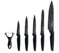 ROYALTY LINE, RLMB5B, Ensemble de 6 couteaux de cuisine avec revêtement antiadhésif, lames tranchantes et design élégant, prise en main confortable - Taille : Standard, Couleur : Noir