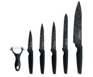 ROYALTY LINE, RLMB5B, Ensemble de 6 couteaux de cuisine avec revêtement antiadhésif, lames tranchantes et design élégant, prise en main confortable - Taille : Standard, Couleur : Noir
