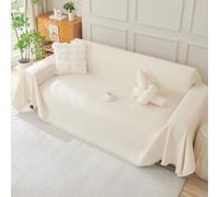 Royhom Housse de Canapé, Couvre Canapé Chenille, Beige Blanc, 180x260 cm | Doux et respirant, lavable en machine, franges décoratives, pour canapé ou chaise longue