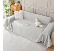 Royhom Housse de Canapé, Couvre Canapé Chenille, Gris Clair, 180x260 cm | Doux et respirant, lavable en machine, franges décoratives, pour canapé ou chaise longue