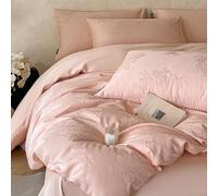 Rozhuhro Parure de lit 100% Coton, Housse de Couette Jacquard 3D de Luxe, Ensemble de literie Double Face Simple et Doux 4 pièces avec Fermeture éclair, Couette Non Incluse,Pink 1,Queen