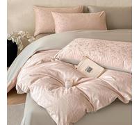 Rozhuhro Parure de lit 100% Coton, Housse de Couette Jacquard 3D de Luxe, Ensemble de literie Double Face Simple et Doux 4 pièces avec Fermeture éclair, Couette Non Incluse,Pink 2,Queen