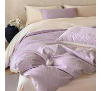 Rozhuhro Parure de lit 100% Coton, Housse de Couette Jacquard 3D de Luxe, Ensemble de literie Double Face Simple et Doux 4 pièces avec Fermeture éclair, Couette Non Incluse,Purple 1,Full