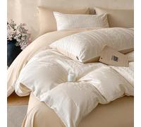 Rozhuhro Parure de lit 100% Coton, Housse de Couette Jacquard 3D de Luxe, Ensemble de literie Double Face Simple et Doux 4 pièces avec Fermeture éclair, Couette Non Incluse,White 2,Full