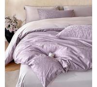 Rozhuhro Parure de lit 100% Coton, Housse de Couette Jacquard 3D de Luxe, Ensemble de literie Double Face Simple et Doux 4 pièces avec Fermeture éclair, Couette Non Incluse,Purple 2,Full