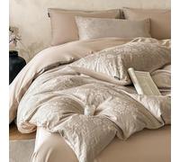Rozhuhro Parure de lit 100% Coton, Housse de Couette Jacquard 3D de Luxe, Ensemble de literie Double Face Simple et Doux 4 pièces avec Fermeture éclair, Couette Non Incluse,Gray 3,Full
