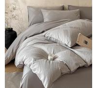 Rozhuhro Parure de lit 100% Coton, Housse de Couette Jacquard 3D de Luxe, Ensemble de literie Double Face Simple et Doux 4 pièces avec Fermeture éclair, Couette Non Incluse,Gray 2,Queen