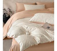 Rozhuhro Parure de lit 100% Coton, Housse de Couette Jacquard 3D de Luxe, Ensemble de literie Double Face Simple et Doux 4 pièces avec Fermeture éclair, Couette Non Incluse,White 6,Full