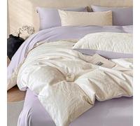 Rozhuhro Parure de lit 100% Coton, Housse de Couette Jacquard 3D de Luxe, Ensemble de literie Double Face Simple et Doux 4 pièces avec Fermeture éclair, Couette Non Incluse,White 7,Full
