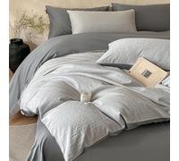 Rozhuhro Parure de lit 100% Coton, Housse de Couette Jacquard 3D de Luxe, Ensemble de literie Double Face Simple et Doux 4 pièces avec Fermeture éclair, Couette Non Incluse,Gray 1,King