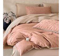 Rozhuhro Parure de lit 100% Coton, Housse de Couette Jacquard 3D de Luxe, Ensemble de literie Double Face Simple et Doux 4 pièces avec Fermeture éclair, Couette Non Incluse,Pink 4,King