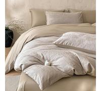 Rozhuhro Parure de lit 100% Coton, Housse de Couette Jacquard 3D de Luxe, Ensemble de literie Double Face Simple et Doux 4 pièces avec Fermeture éclair, Couette Non Incluse,Gray 4,Queen