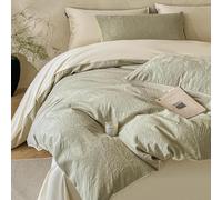 Rozhuhro Parure de lit 100% Coton, Housse de Couette Jacquard 3D de Luxe, Ensemble de literie Double Face Simple et Doux 4 pièces avec Fermeture éclair, Couette Non Incluse,Green 1,King