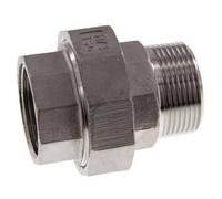 Rp 1 1/4'' x R 1 1/4'' F/M Mamelon double en acier inoxydable 3-pièces avec joint plat 16 Bar