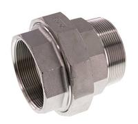 Rp 2 1/2'' x R 2 1/2'' F/M Mamelon double en acier inoxydable 3-pièces avec joint plat 16 Bar