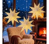 Rppiup Lot de 3 étoiles en papier lumineuses de 45 cm, décorations de Noël, abat-jour pliable à 9 pointes, lanternes en papier à suspendre pour sapin de Noël/fenêtres/Noël/mariage/décoration de fête