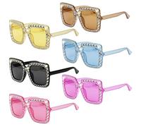 RQcMid Lot de 6 lunettes de soleil pour femme, avec accessoires pailletés, rétro disco pour fête, accessoires Abba pour femme