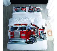 RQXRTR Housse De Couette 200X200cm Camion De Pompier - Parure De Lit Enfant en Microfibre, Housse De Couette 2 Personnes avec Fermeture Éclair, Parure Housse avec 2 Taie d'oreiller 65X65 cm