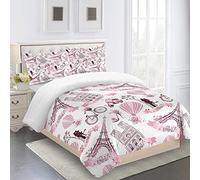 RQXRTR Housse De Couette 220X240cm Ado 3D Imprimé Thème De Paris Romantique Rose 3 Pièces Parure De Lit En Microfibre, Parure De Couette 2 Personnes Avec Fermeture Éclair Et 2 Taies D'Oreiller 65X65 c