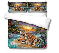 RQXRTR Housse De Couette 220X240cm Ado 3D Imprimé Tigre Animal De Plage 3 Pièces Parure De Lit en Microfibre, Parure De Couette 2 Personnes avec Fermeture Éclair Et 2 Taies d'oreiller 65X65 cm