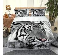 RQXRTR Housse De Couette 220X240cm Tigre Noir Et Blanc - Parure De Lit Adulte en Microfibre, Housse De Couette 2 Personnes avec Fermeture Éclair, Parure Housse avec 2 Taie d'oreiller 65X65 cm