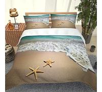 RQXRTR Housse De Couette 240X260cm Adulte 3D Imprimé Étoile De Mer Sur La Plage 3 Pièces Parure De Lit En Microfibre, Parure De Couette 2 Personnes Avec Fermeture Éclair Et 2 Taies D'Oreiller 65X65 cm