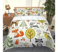 RQXRTR Housse De Couette 240X260cm Adulte 3D Imprimé Thème Animal De La Forêt De Dessin Animé 3 Pièces Parure De Lit En Microfibre, Parure De Couette 2 Personnes Avec Fermeture Éclair Et 2 Taies D'Ore