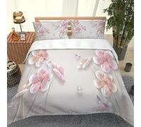 RQXRTR Housse De Couette 240X260cm Papillon Fleur Rose - Parure De Lit Adulte en Microfibre, Housse De Couette 2 Personnes avec Fermeture Éclair, Parure Housse avec 2 Taie d'oreiller 65X65 cm