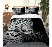 RQXRTR Housse De Couette Enfant Bebe 140X200 cm avec 2 Taie d'oreiller 65X65cm, 3 Pièces Parure De Lit 1 Personnes en Microfibre avec Fermeture Éclair, 3D Léopard des Neiges Animal Imprimé Motif