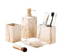 RQYIXI Ensemble Complet d'accessoires de Salle de Bain en céramique 4 pièces de Style rétro Distributeur de Savon et Porte-Brosse à Dents (Marbre Marron)