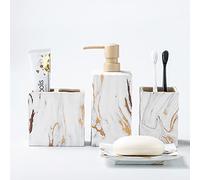 RQYIXI Ensemble d’Accessoires de Salle de Bain 4 pièces Aspect marbre avec Porte-Brosse à Dents, Distributeur de Savon, comptoir en céramique, Ensemble de décoration de Salle de Bain - Doré