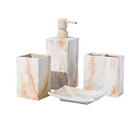 RQYIXI Ensemble d'accessoires de Salle de Bain en céramique 4 pièces Style rétro Impression Transfert à l'eau Distributeur de Savon et Support de Brosse à Dents