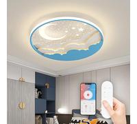 RRBEST LED Plafonnier pour Enfants, Créative Étoile Et Lune Lampe De Plafond Enfants, Dimmable Acrylique Plafonnier avec Télécommande, 3000-6000K, Moderne Filles Garçons Chambre Lampe,Bleu,50cm