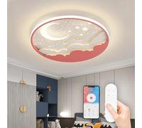 RRBEST LED Plafonnier pour Enfants, Créative Étoile Et Lune Lampe De Plafond Enfants, Dimmable Acrylique Plafonnier avec Télécommande, 3000-6000K, Moderne Filles Garçons Chambre Lampe,Rose,40cm