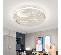 RRBEST LED Plafonnier pour Enfants, Créative Étoile Et Lune Lampe De Plafond Enfants, Dimmable Acrylique Plafonnier avec Télécommande, 3000-6000K, Moderne Filles Garçons Chambre Lampe,Blanc,50cm