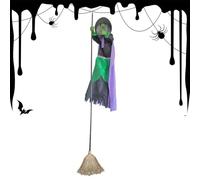Rrlihjgu Décoration en balai | Balai volant d'Halloween de 3 m pour extérieur | Décoration lumineuse pour intérieur extérieur, jardin, maison, porte