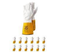 RS Tigon Lot de 12 paires de gants de montage en cuir de vachette de qualité supérieure - Taille 10 - Blanc et jaune - Gants de travail en cuir robuste