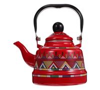 RSBFER Bouilloire à thé en émail Floral Vintage - Théière à Chauffage Rapide avec poignée en Porcelaine Cool Touch pour Eau Chaude, sans Sifflement,Rouge,2.5L
