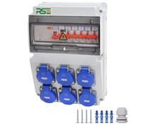 RSE Répartiteur de courant mural entièrement câblé 230 V Schuko avec compteur au choix IP65, 11. 6 x 230 V avec LS + FI 3P