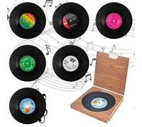 Rseuphiee 6 Pièces Dessous de Verre en Vinyle, sous Verres Ronds | Sous Bocks Rétro CD, Sous Verres Antidérapants, Dessous Verre Café Anti Chaleur, pour Bars, Cafés, Maison, Fête, Bureau