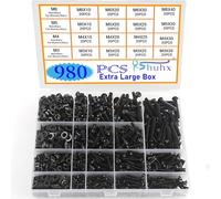Rshuhx M3 M4 M5 M6 Vis et Écrous Noir Boulon et Écrous Rondelles Cylindrique Vis Six Pans Creux Assortiment Kit Bricolage Atelier Garage Réparation 980pcs