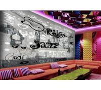 rskjdghshd Papier Peint Nostalgique Mur De Ciment Peint À La Main Graffiti Lettres Rock Musique Thème Bar Restaurant Occidental Fond Mural Après-midi Thé Café Papier Peint,3D,300x210cm