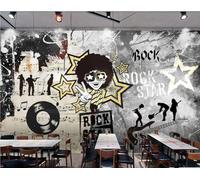 rskjdghshd Papier Peint Peint À La Main Hip-hop Rock Musique Thème Après-midi Thé Boissons Snack Bar Bar Fond Mur Restaurant Occidental Papier Peint Café Mural,3D,150x105cm