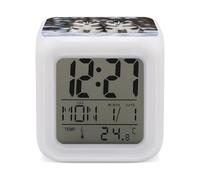 RTFGHJS Réveil - Chiots Husky Chiens Alarme numérique LED avec veilleuse 7 couleurs, petit écran LED, horloge numérique, température et calendrier de voyage, horloges électroniques pour chambre à