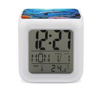 RTFGHJS Réveil dauphin dans le récif corallien coloré petit écran LED Réveil numérique compact Horloge électronique pour chambre à coucher, chevet, bureau, étagère, taille unique