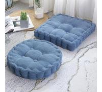 RTSFKFS Pack de 2 Coussin de Sol 40×40 45×45 50×50 cm, 1 Carré+1 Rond Coussins de Sol Jacquard for Adultes, Grands Coussins de Siège for Tatami, Salon, Yoga(Bleu Denim,50x50cm)