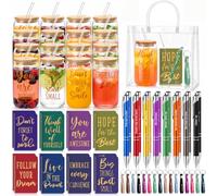 Rtteri 80 Pcs Inspirational Glass Cup Bulk Gift Set 16oz Tumbler With Lid And Straw Motivational Office Party Favors Notebook Pen PVC Bag For Coworker Employee Appreciation Birthday Supplies(Colorful)